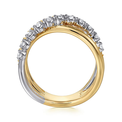 14K White&Yellow Gold Diamond Criss Cross Ring