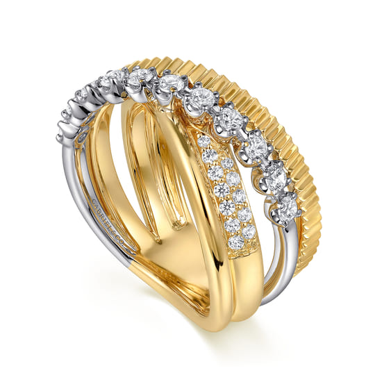 14K White&Yellow Gold Diamond Criss Cross Ring angle 3