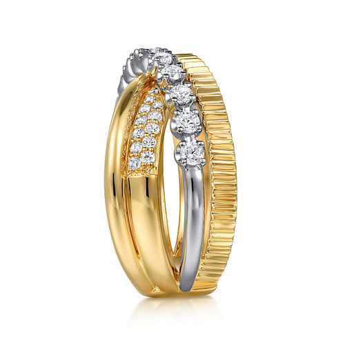 14K White&Yellow Gold Diamond Criss Cross Ring