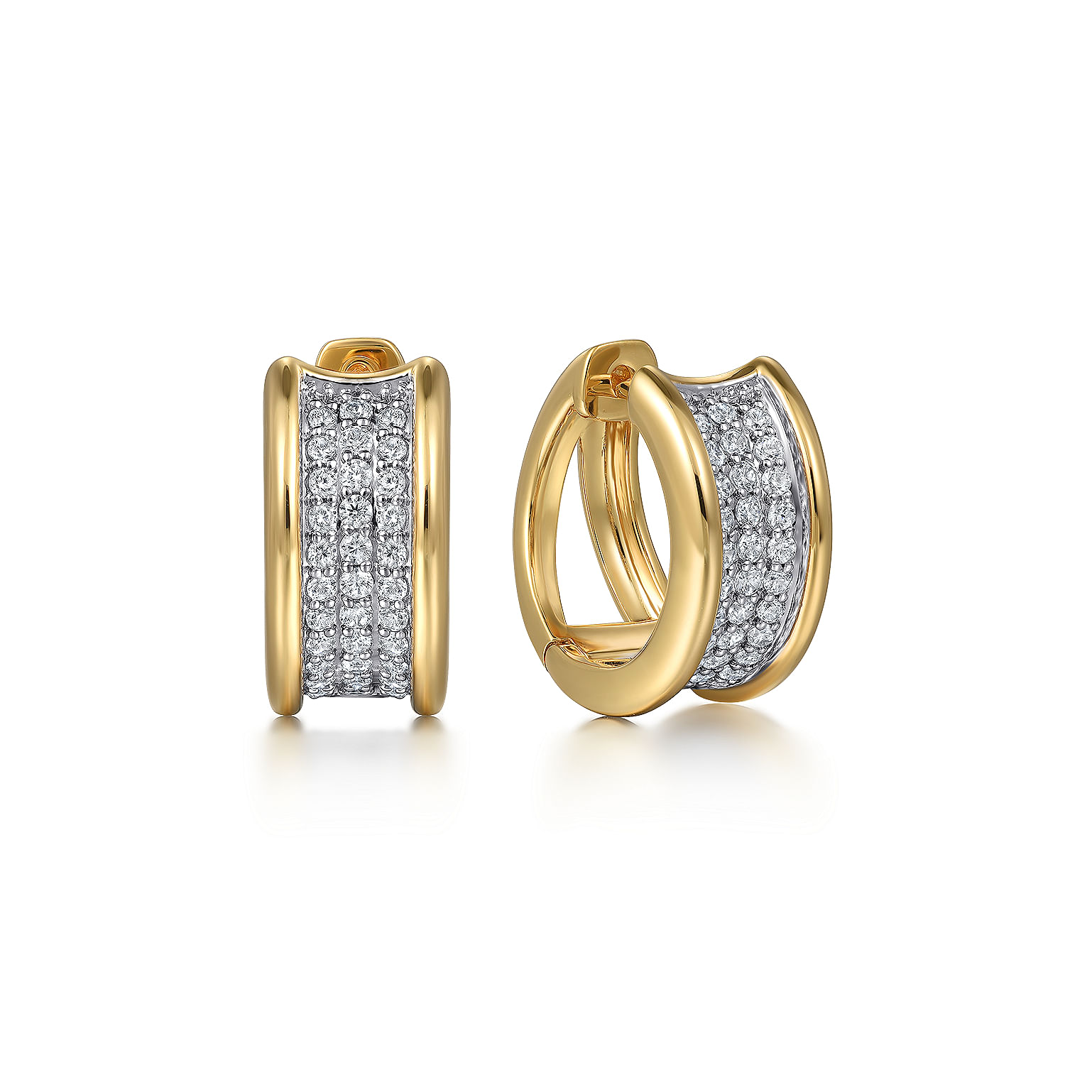 Gabriel - 14K White&Yellow Gold Diamond Huggie Earrings