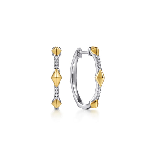 14K White&Yellow Gold Diamond Kite Shape Classic Hoop Earrings