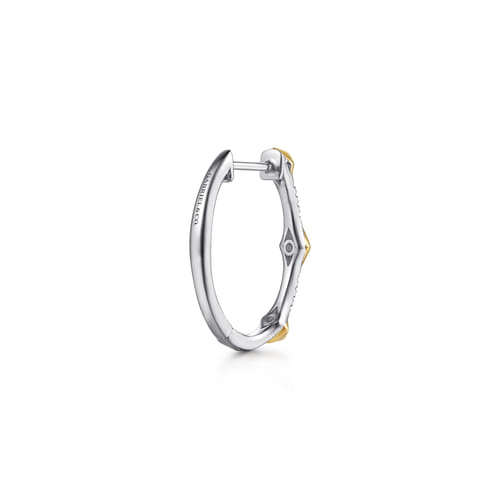 14K White&Yellow Gold Diamond Kite Shape Classic Hoop Earrings