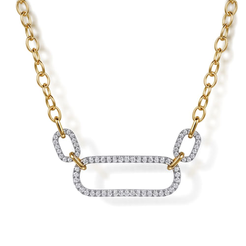 14K White&Yellow Gold Diamond Link Chain Necklace