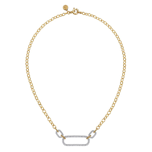 14K White&Yellow Gold Diamond Link Chain Necklace