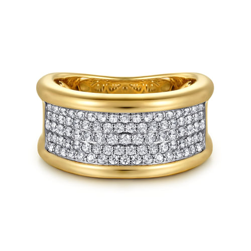14K White&Yellow Gold Diamond Wide Band Ring