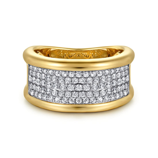 Gabriel - 14K White&Yellow Gold Diamond Wide Band Ring