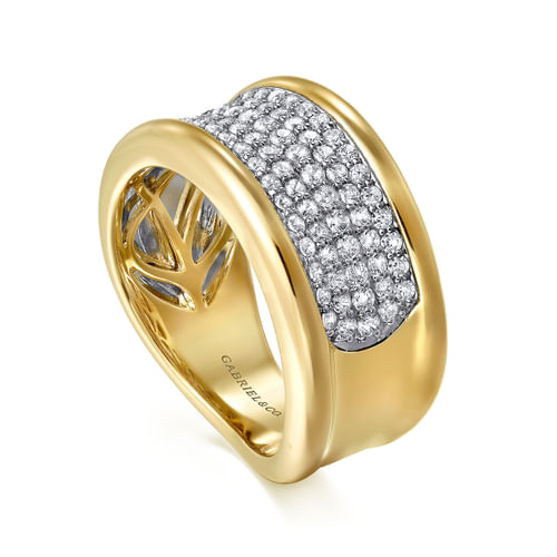 14K White&Yellow Gold Diamond Wide Band Ring