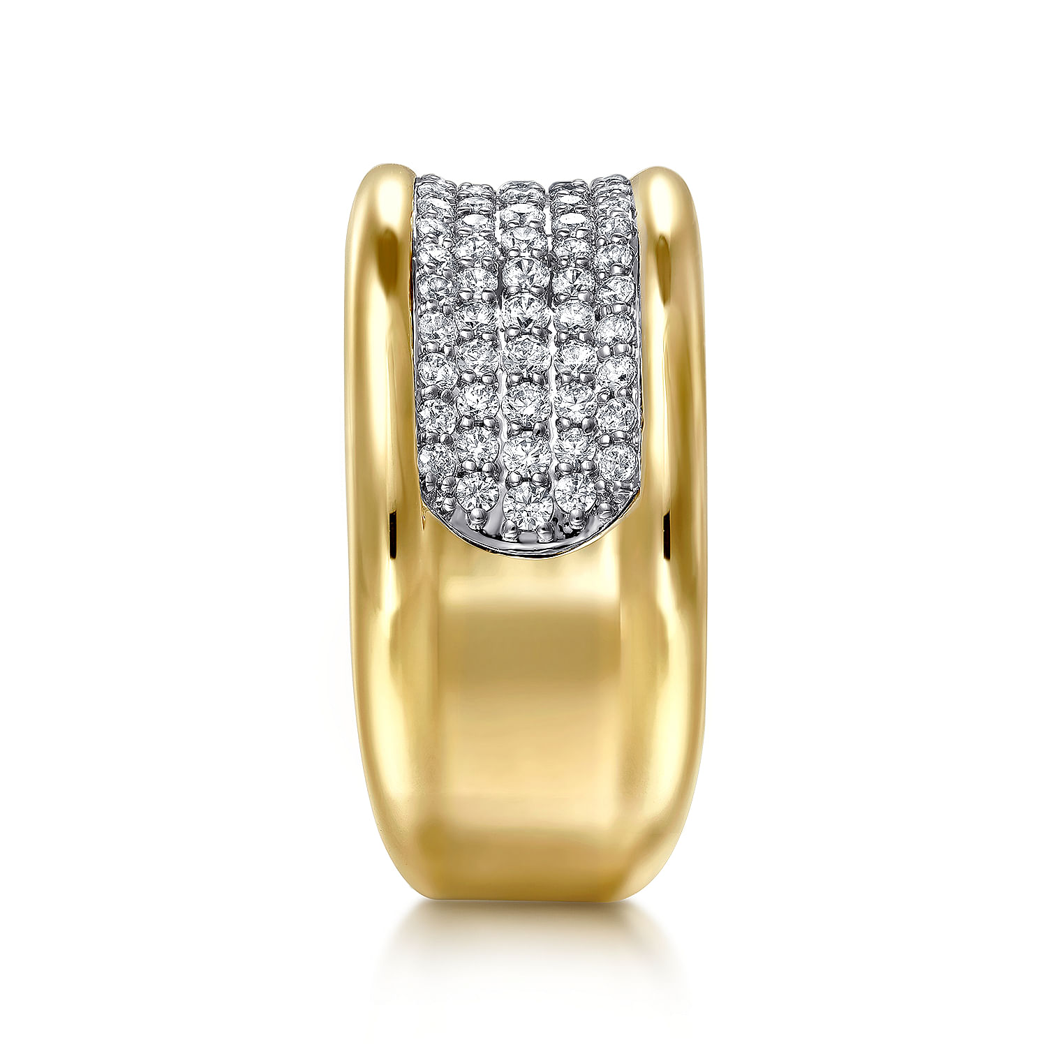 14K White&Yellow Gold Diamond Wide Band Ring
