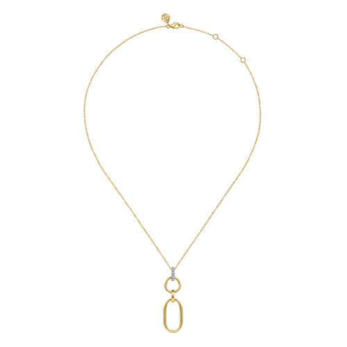 14K White&Yellow Gold Diamond and Hollow Link Pendant Necklace 14K White&Yellow Gold Diamond and Hollow Link Pendant Necklace