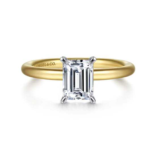 Gabriel - 14K White&Yellow Gold Emerald Cut Solitaire Engagement Ring