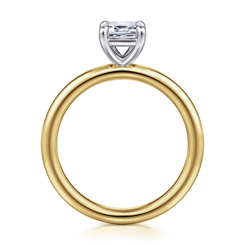 14K White&Yellow Gold Emerald Cut Solitaire Engagement Ring