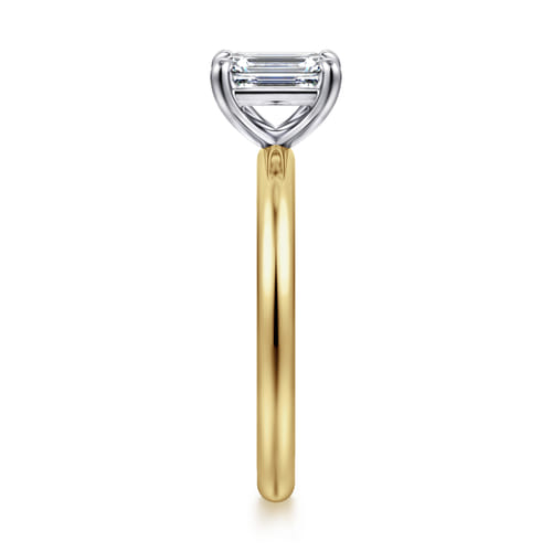 14K White&Yellow Gold Emerald Cut Solitaire Engagement Ring