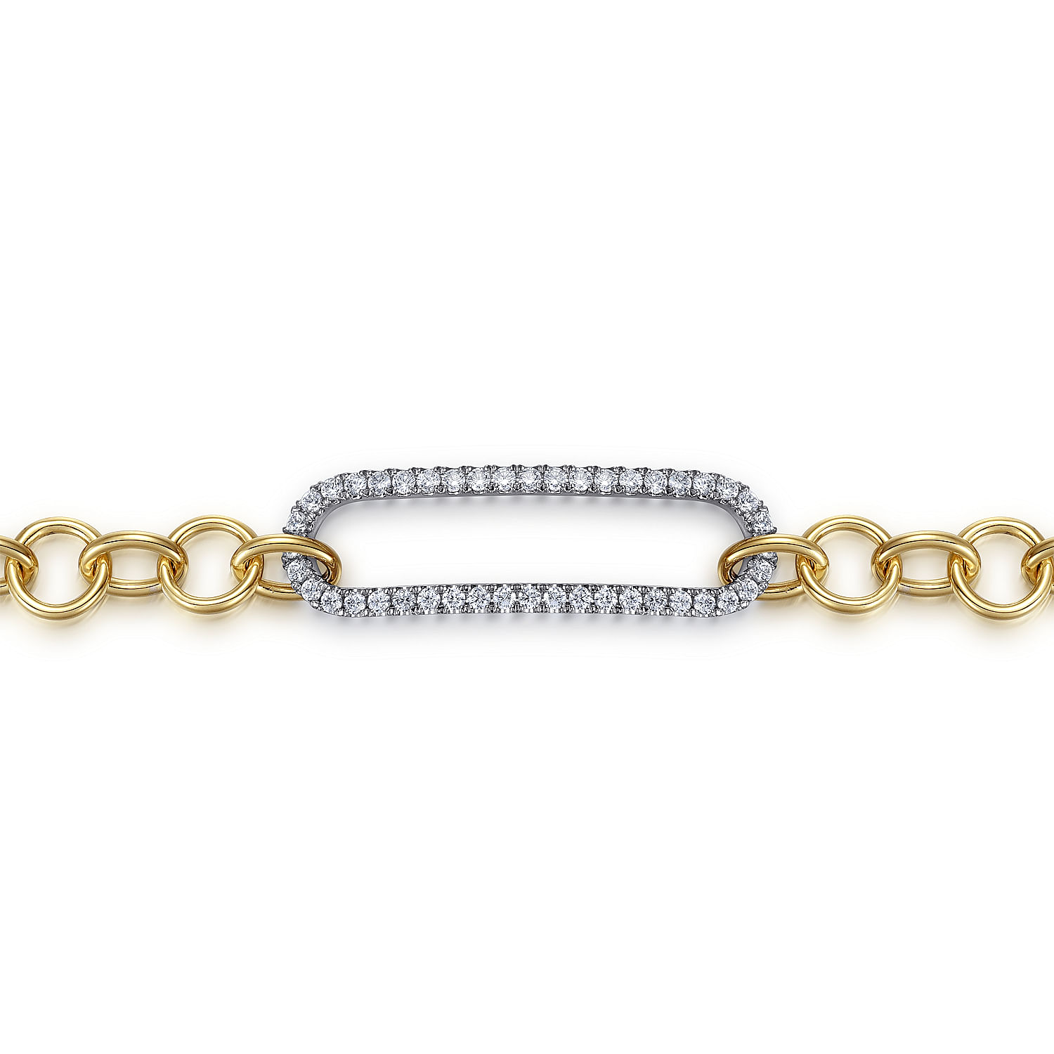 14K White&Yellow Gold Hollow Tube Link Diamond Bracelet