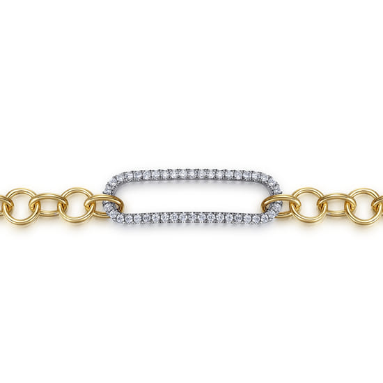 14K White&Yellow Gold Hollow Tube Link Diamond Bracelet angle 2