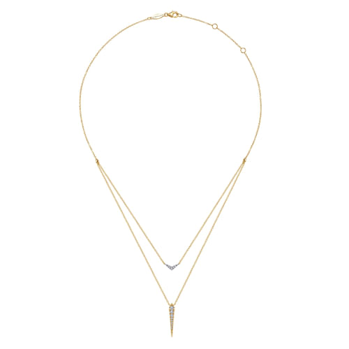 14K White&Yellow Gold Layered Pavé Diamond Bar and Spike Pendant Necklace