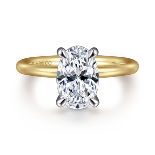 14K White&Yellow Gold Oval Solitaire Engagement Ring
