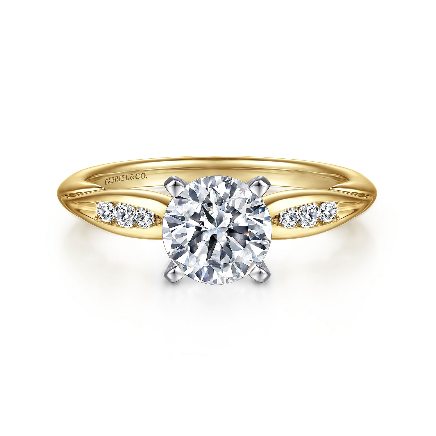 14K White&Yellow Gold Round Diamond Engagement Ring
