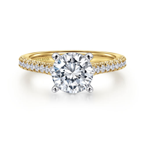 14K White&Yellow Gold Round Diamond Engagement Ring