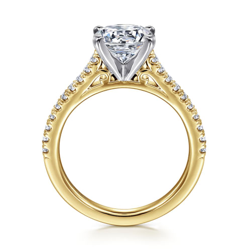 14K White&Yellow Gold Round Diamond Engagement Ring