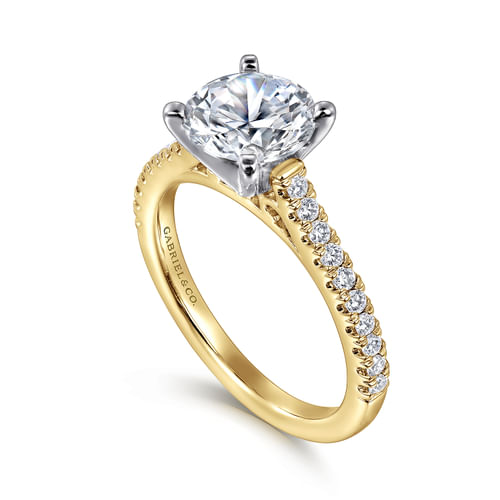 14K White&Yellow Gold Round Diamond Engagement Ring