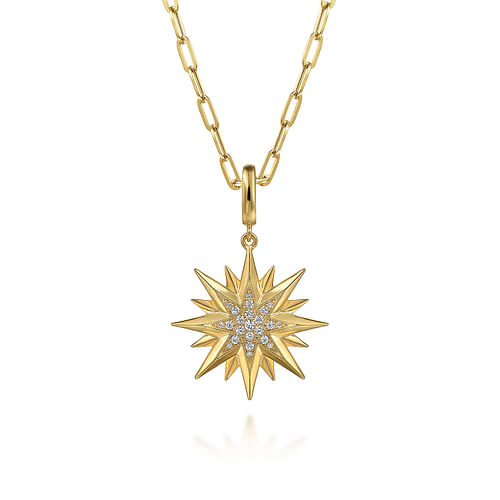 14K Y G D Starburst Medallion Pendant in Size 24mm