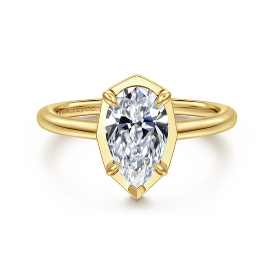 Gabriel - 14K Yel+D74low Gold Bezel Prong Pear Shape Diamond Engagement Ring