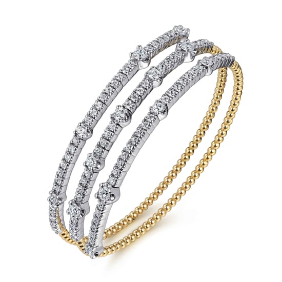 14K Yellow & White Gold Bujukan Diamond Bangle angle 2