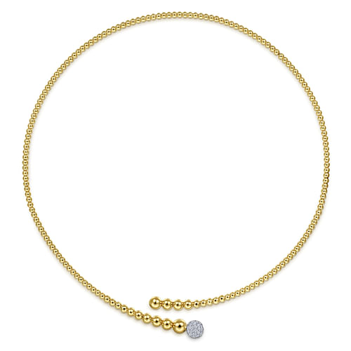 14K Yellow Bujukan Bead Collar Necklace with White Gold Diamond Pavé Ball