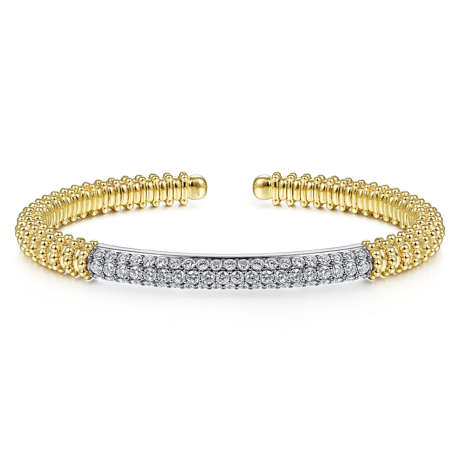 14K Yellow Bujukan Bead Cuff Bracelet with White Gold Pavé Diamond Bar