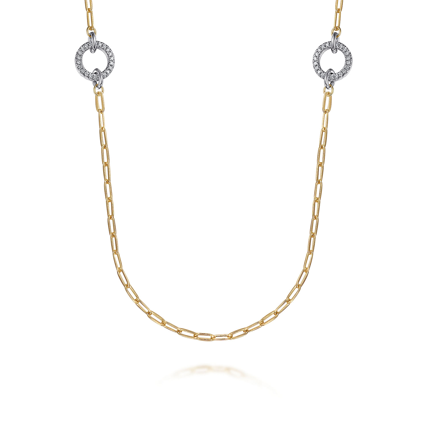 14K Yellow Gold  Diamond Link Station Necklace 