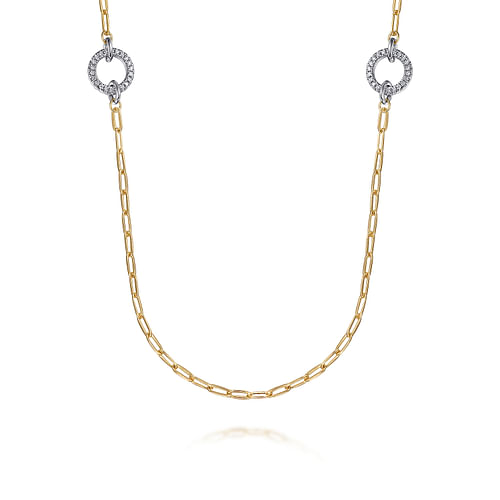 14K Yellow Gold  Diamond Link Station Necklace 