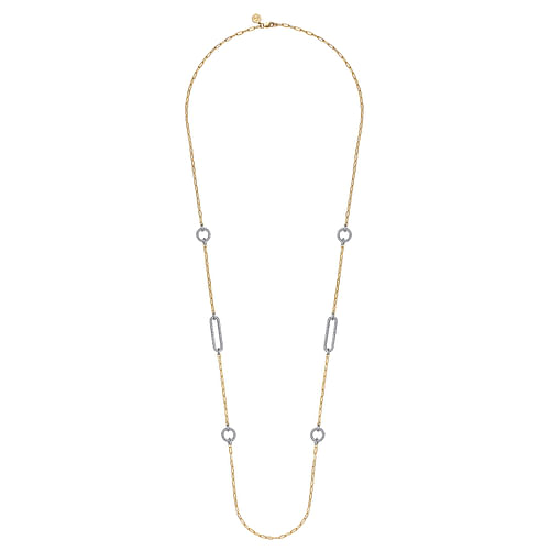 14K Yellow Gold  Diamond Link Station Necklace 