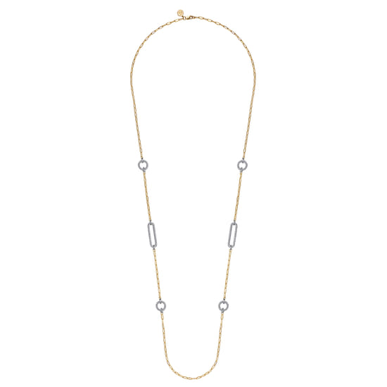 14K Yellow Gold  Diamond Link Station Necklace  angle 2