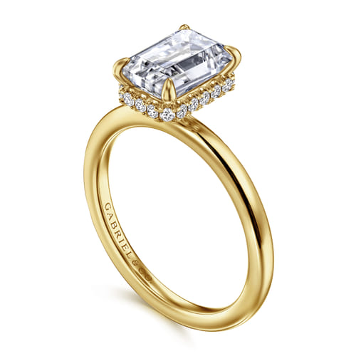 14K Yellow Gold  Emerald Cut Diamond Engagement Ring