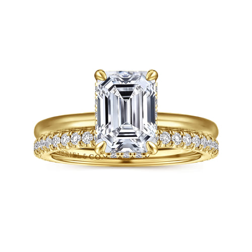 14K Yellow Gold  Emerald Cut Diamond Engagement Ring