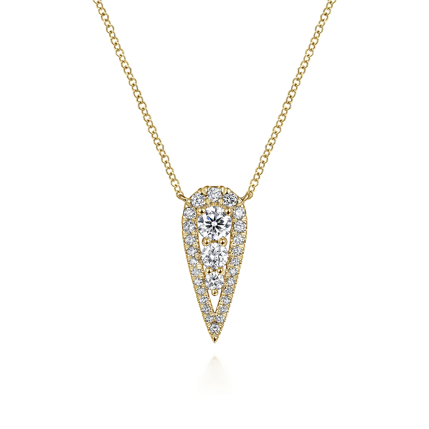 14K Yellow Gold  Inverted Teardrop Diamond Pendant Necklace
