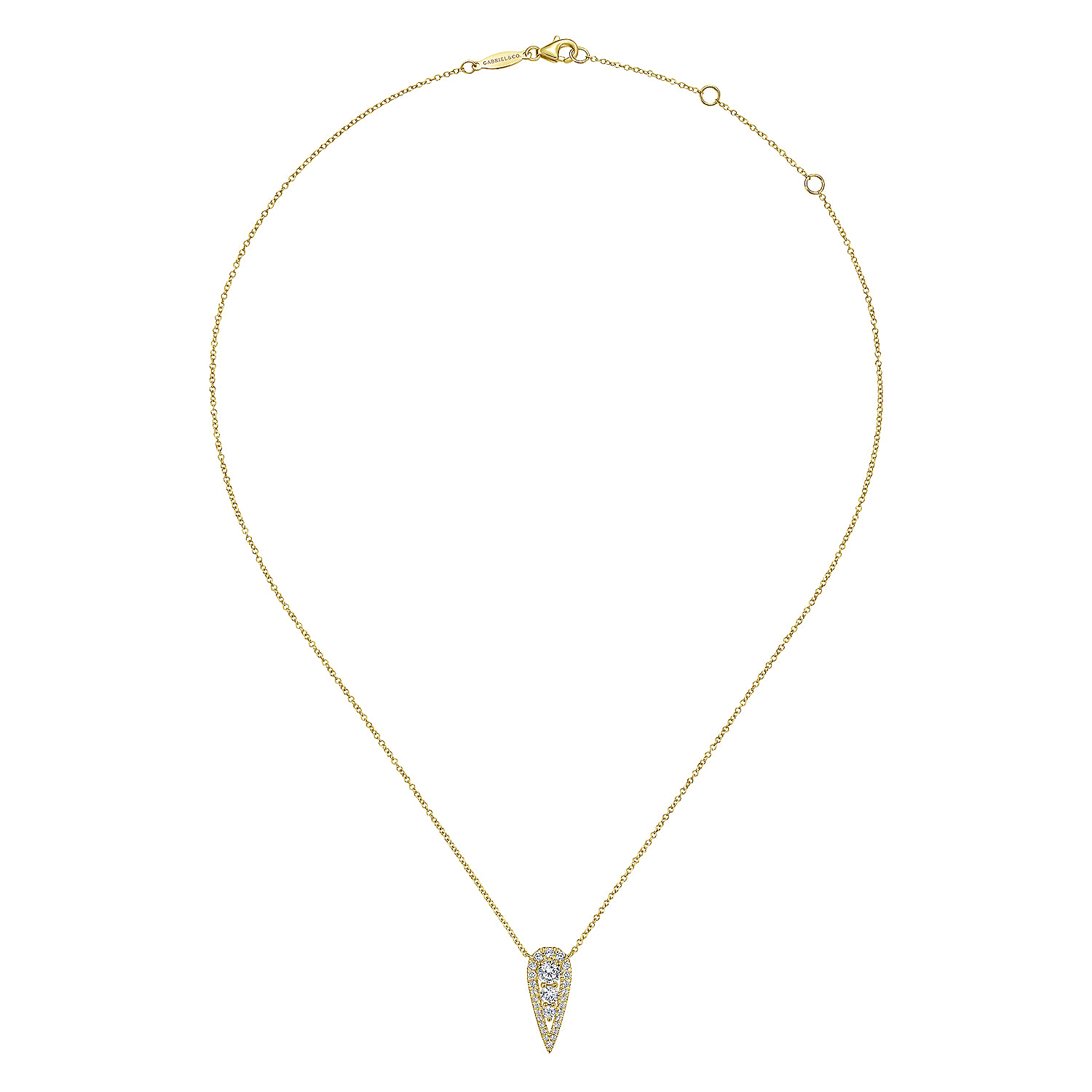 14K Yellow Gold  Inverted Teardrop Diamond Pendant Necklace
