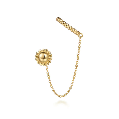 14K Yellow Gold  Single Stud With Chain Drop And Cuff Earring