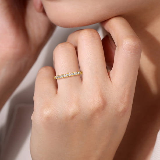 14K Yellow Gold 11 Stone French Pavé Diamond Wedding Band angle 5