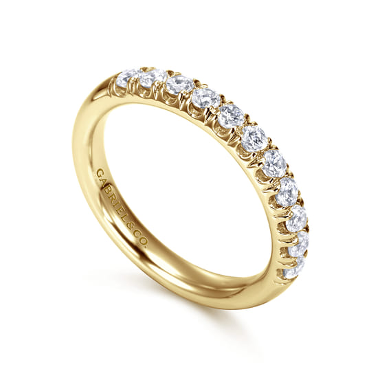 14K Yellow Gold 11 Stone French Pavé Diamond Wedding Band angle 3