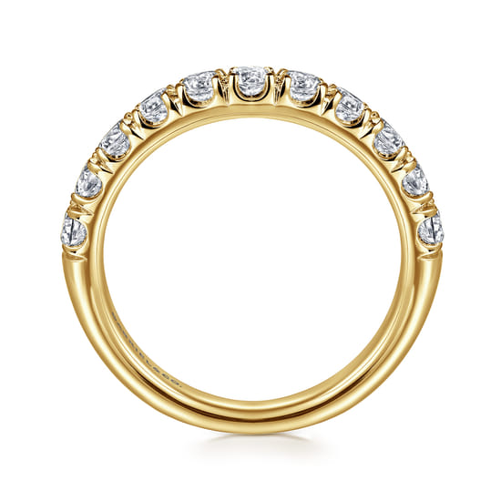 14K Yellow Gold 11 Stone French Pavé Diamond Wedding Band angle 2