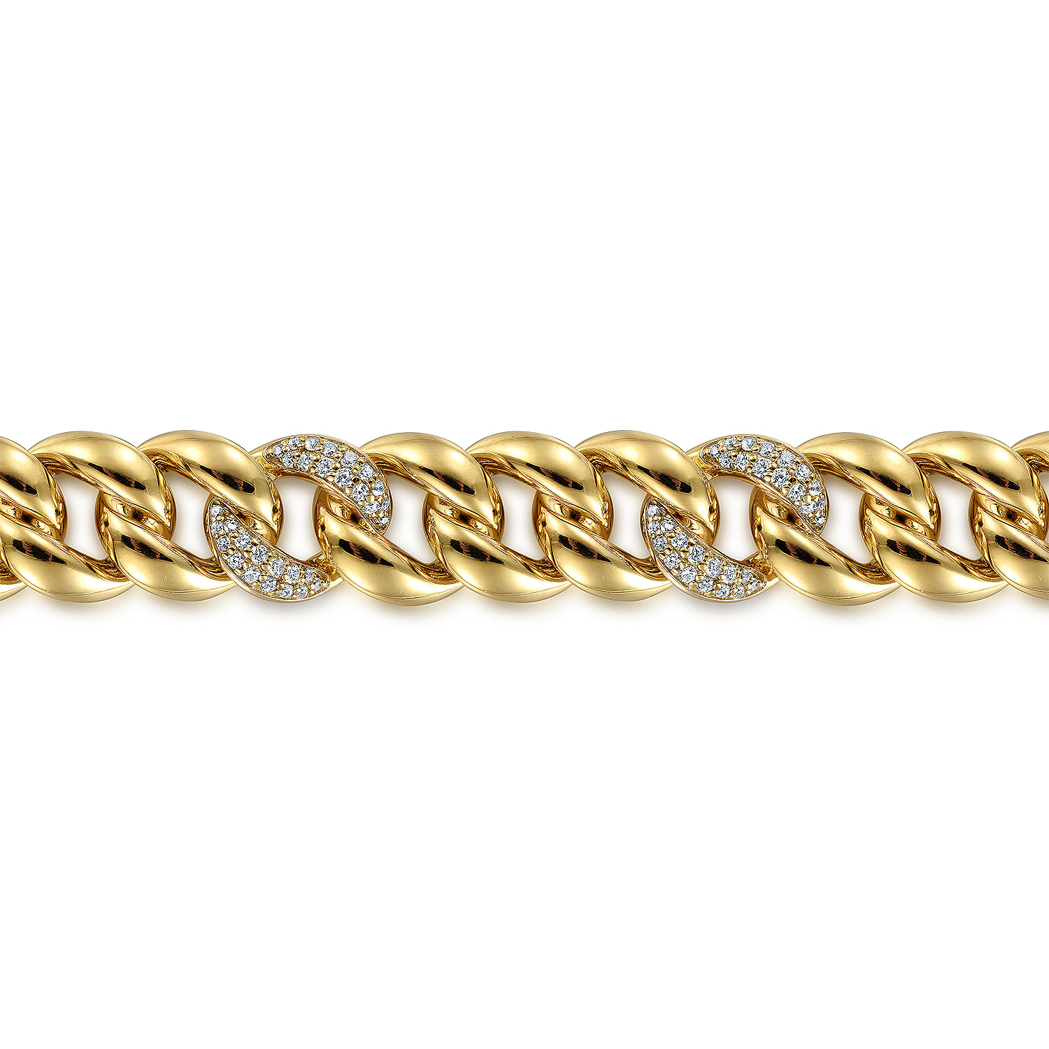 14K Yellow Gold 12mm Width Classic Plain Men's Cuban Tennis Bracelet w/Diamond in size 8 inch