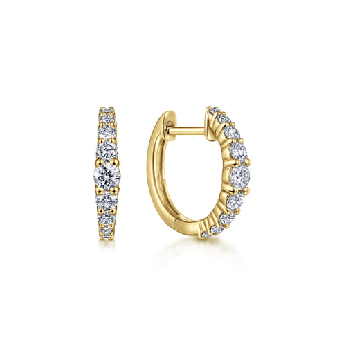 14K Yellow Gold 13mm Classic Diamond Huggie Earrings
