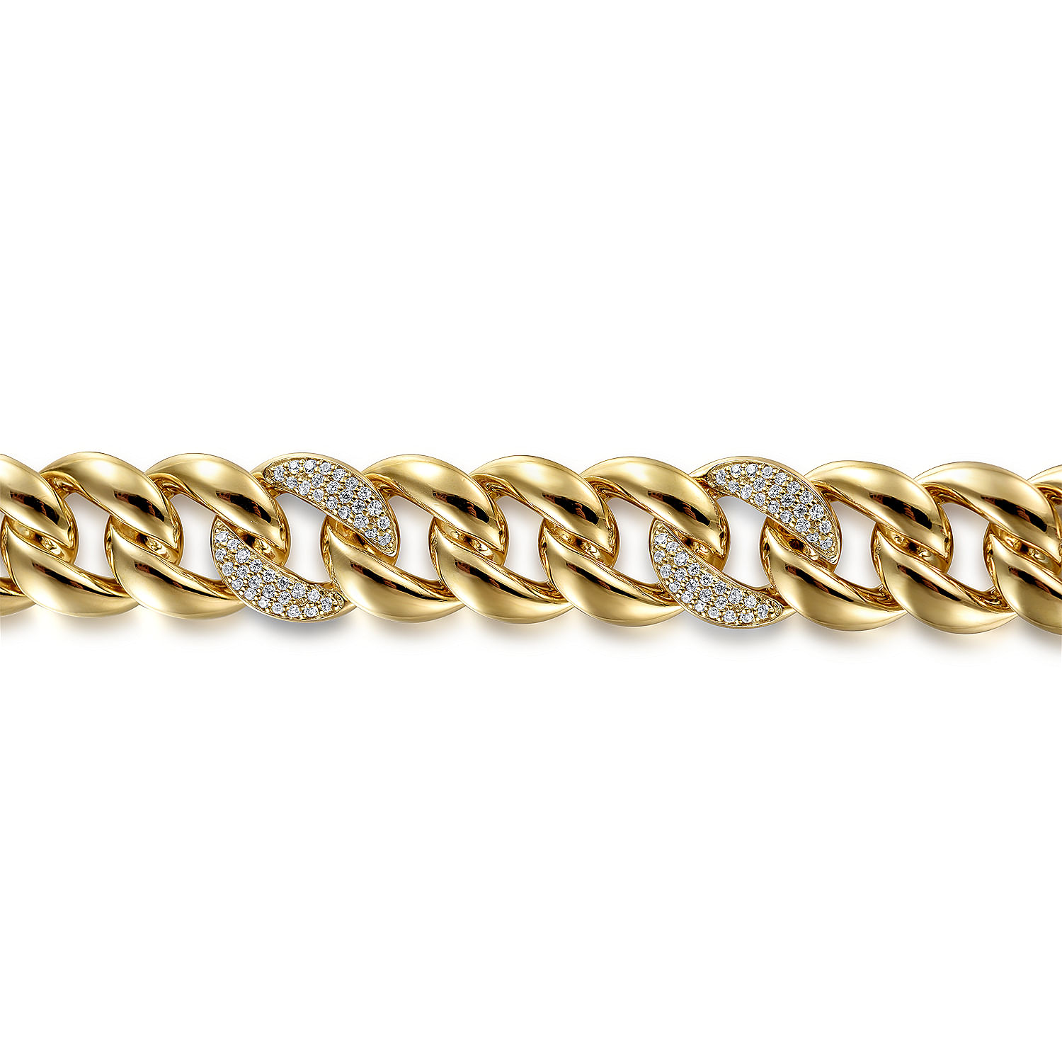 14K Yellow Gold 14mm Width Classic Plain Men's Cuban Tennis Bracelet w/Diamond in size 8 inch