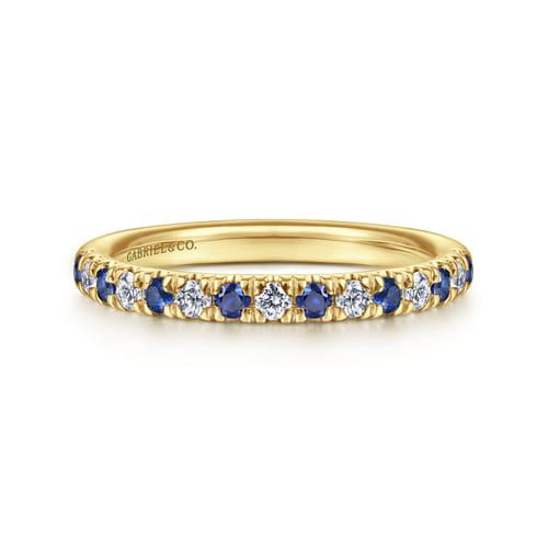 14K Yellow Gold 15 Stone Diamond and Sapphire Anniversary Band