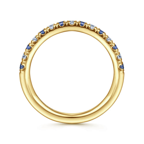 14K Yellow Gold 15 Stone Diamond and Sapphire Anniversary Band