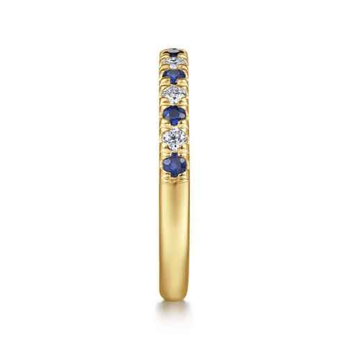 14K Yellow Gold 15 Stone Diamond and Sapphire Anniversary Band