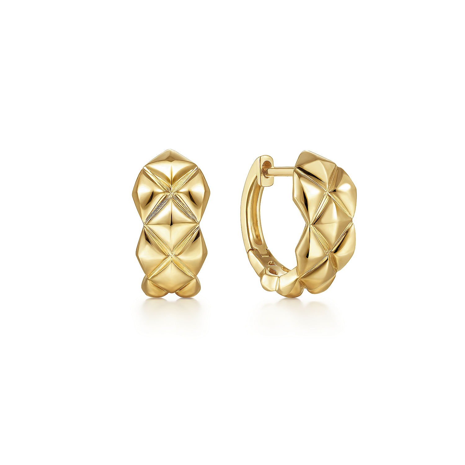 Gabriel - 14K Yellow Gold 15 mm Quilted Motiff Huggie Earrings