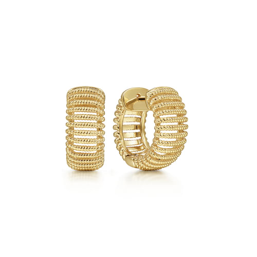 14K Yellow Gold 15 mm Wide Open Pattern Huggies