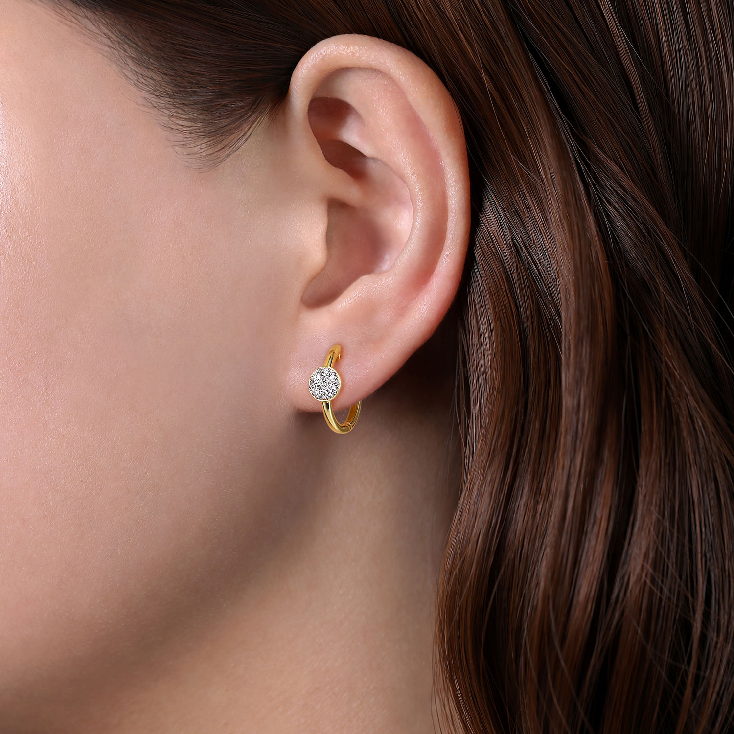 14K Yellow Gold 15mm Diamond Earrings